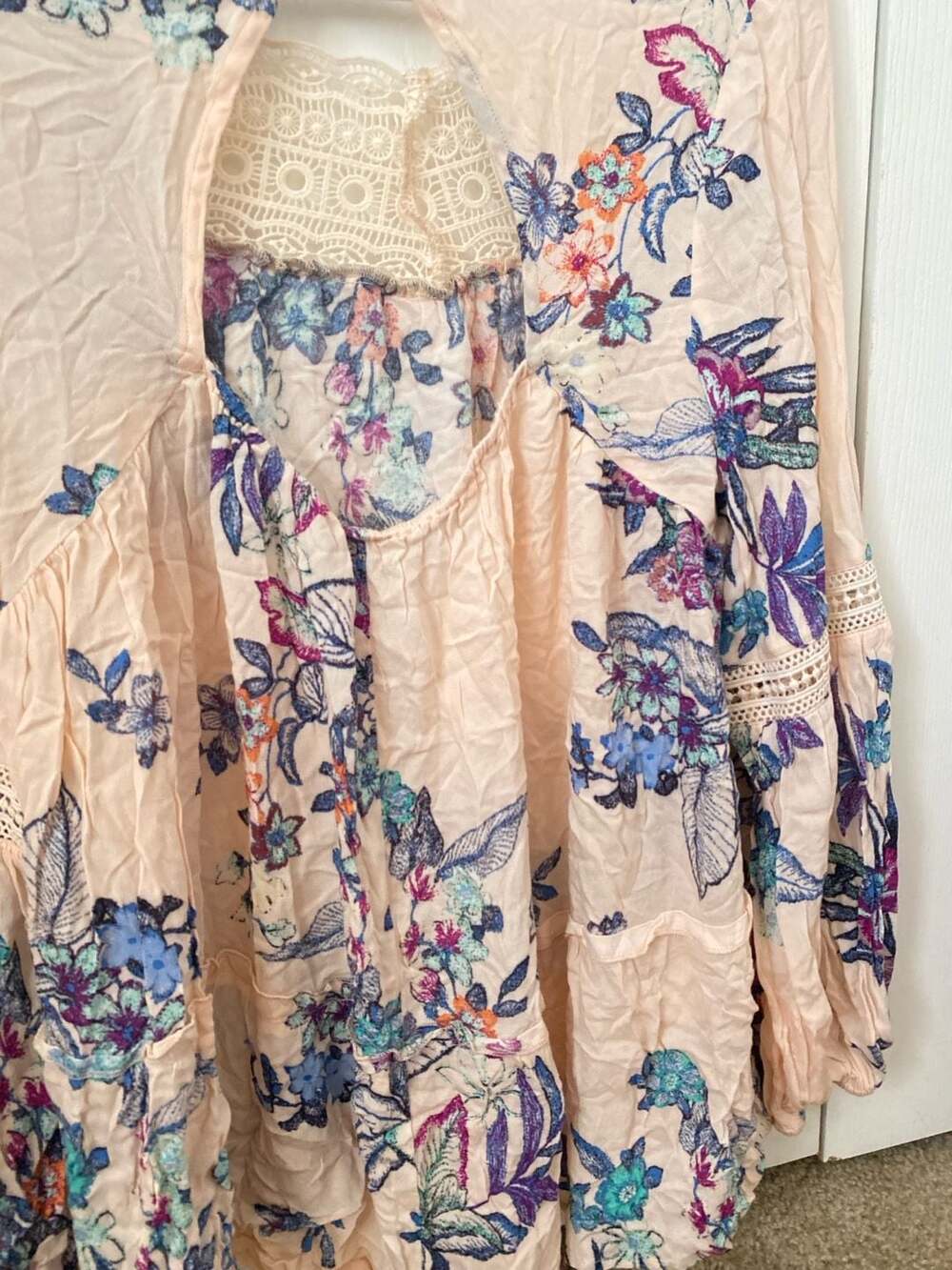 ODDI Pink Floral Boho Lace Inset Long Sleeve Blouse - Picture 6 of 12